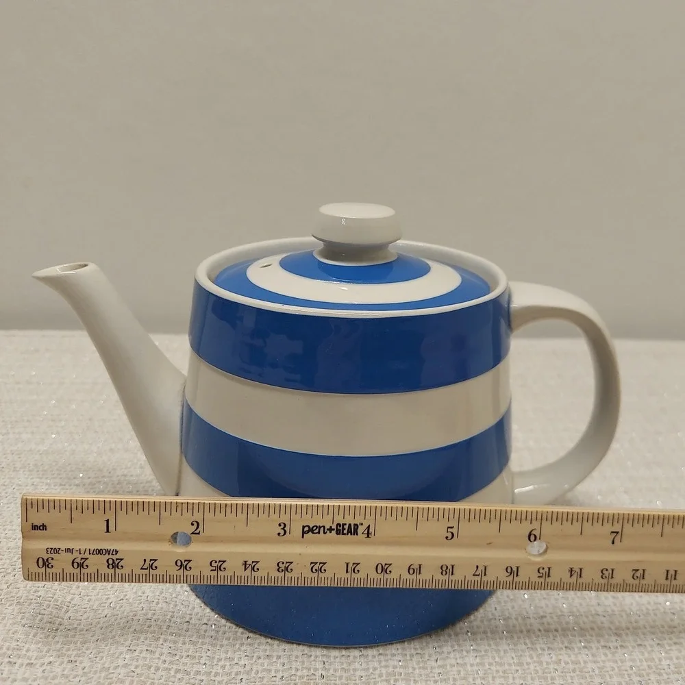 TG Green Cornish Kitchenware teapot Judith Onions England Ceramic Blue Stripe